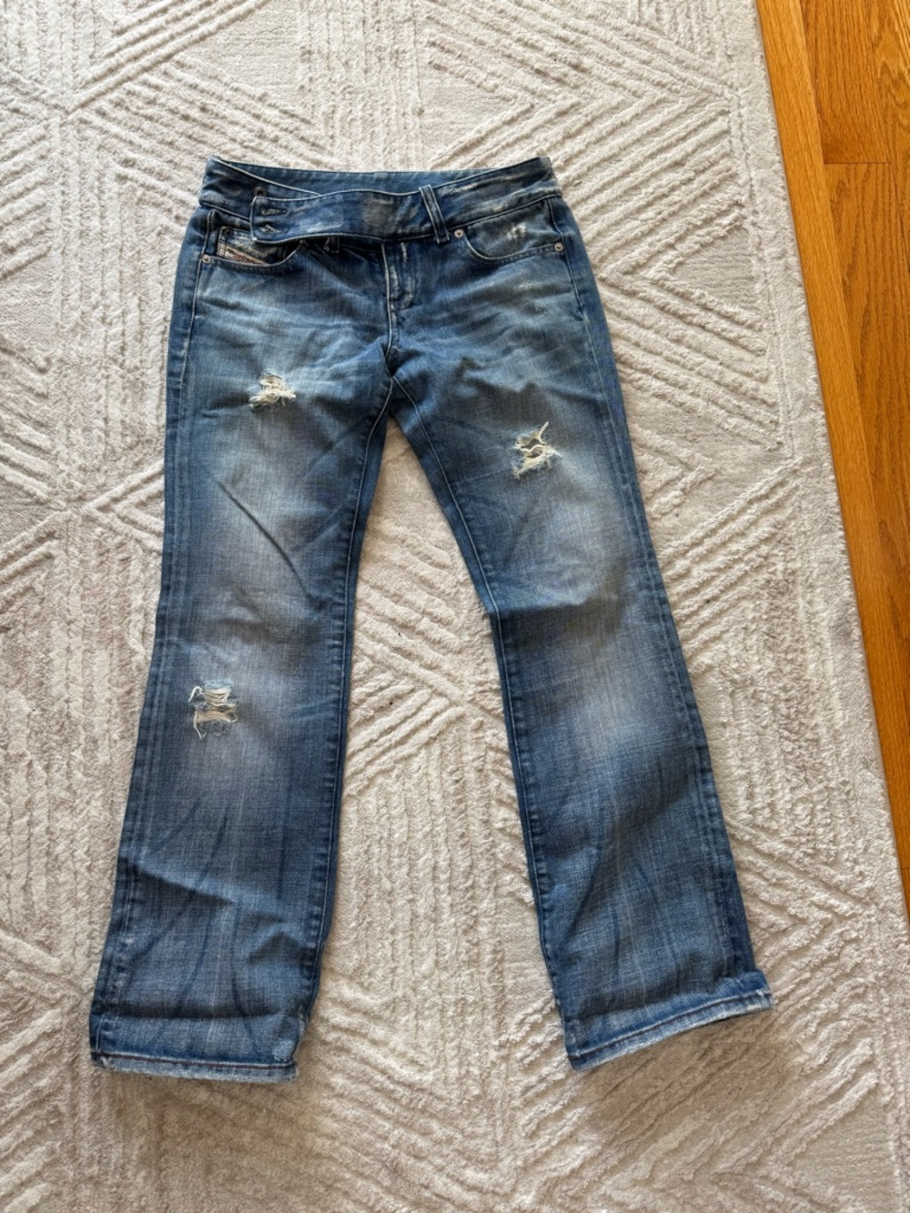 Women’s Distressed Boot Cut Jeans — Blue